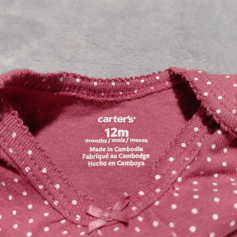 Carter's 12M Bodysuit Short Sleeve Spring Bunny Easter Pink w/ Polka Dots